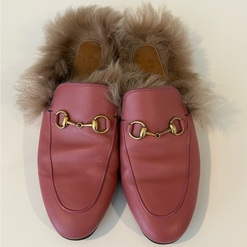 Gucci Pink Leather Loafers with Gold Hardware